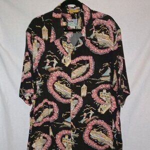 Vintage Reyn Spooner Rayon Hawaiian Shirt Lurline Surfers Black XXL